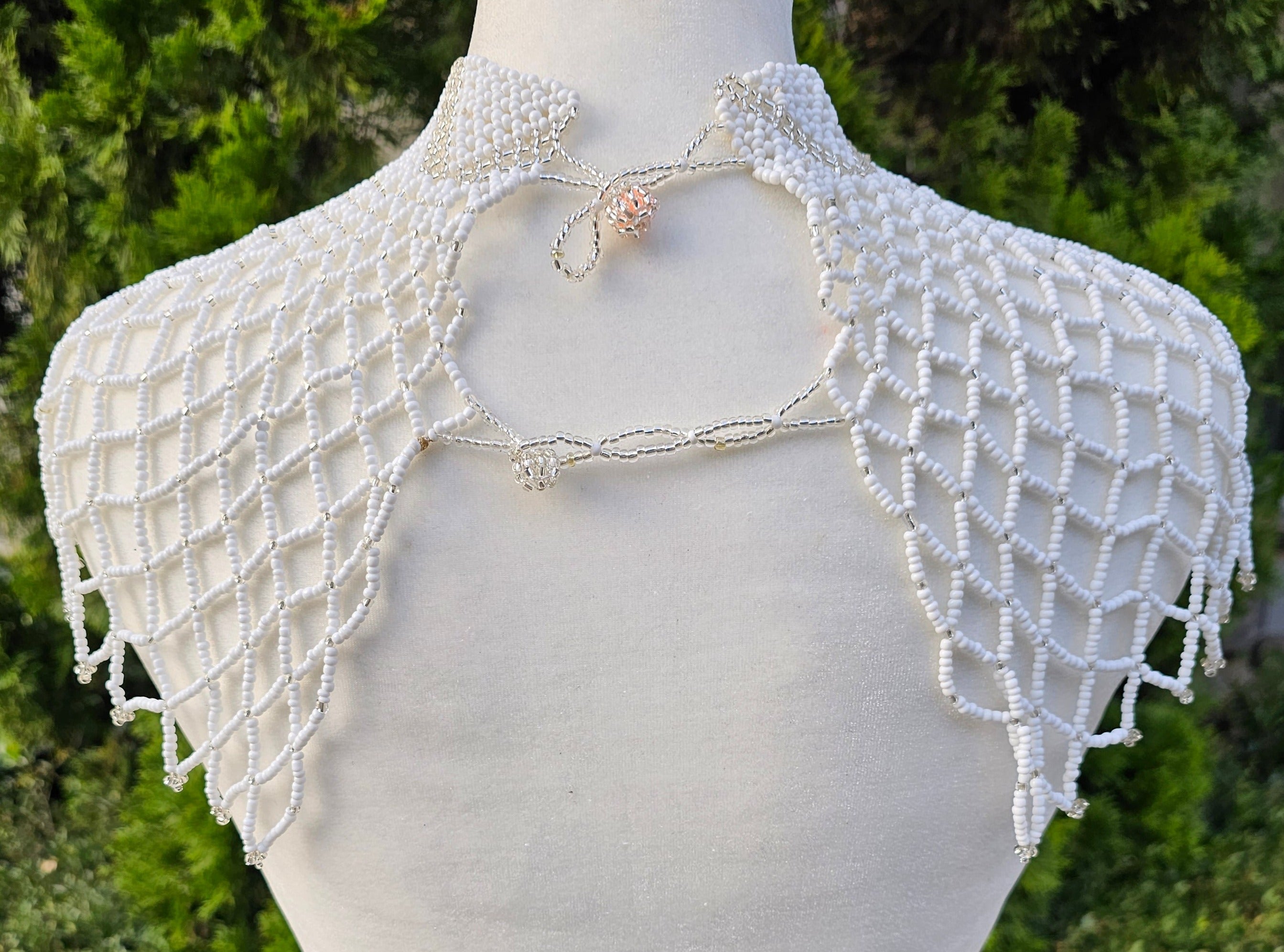 High Neck White & Clear Beaded Collar Necklace