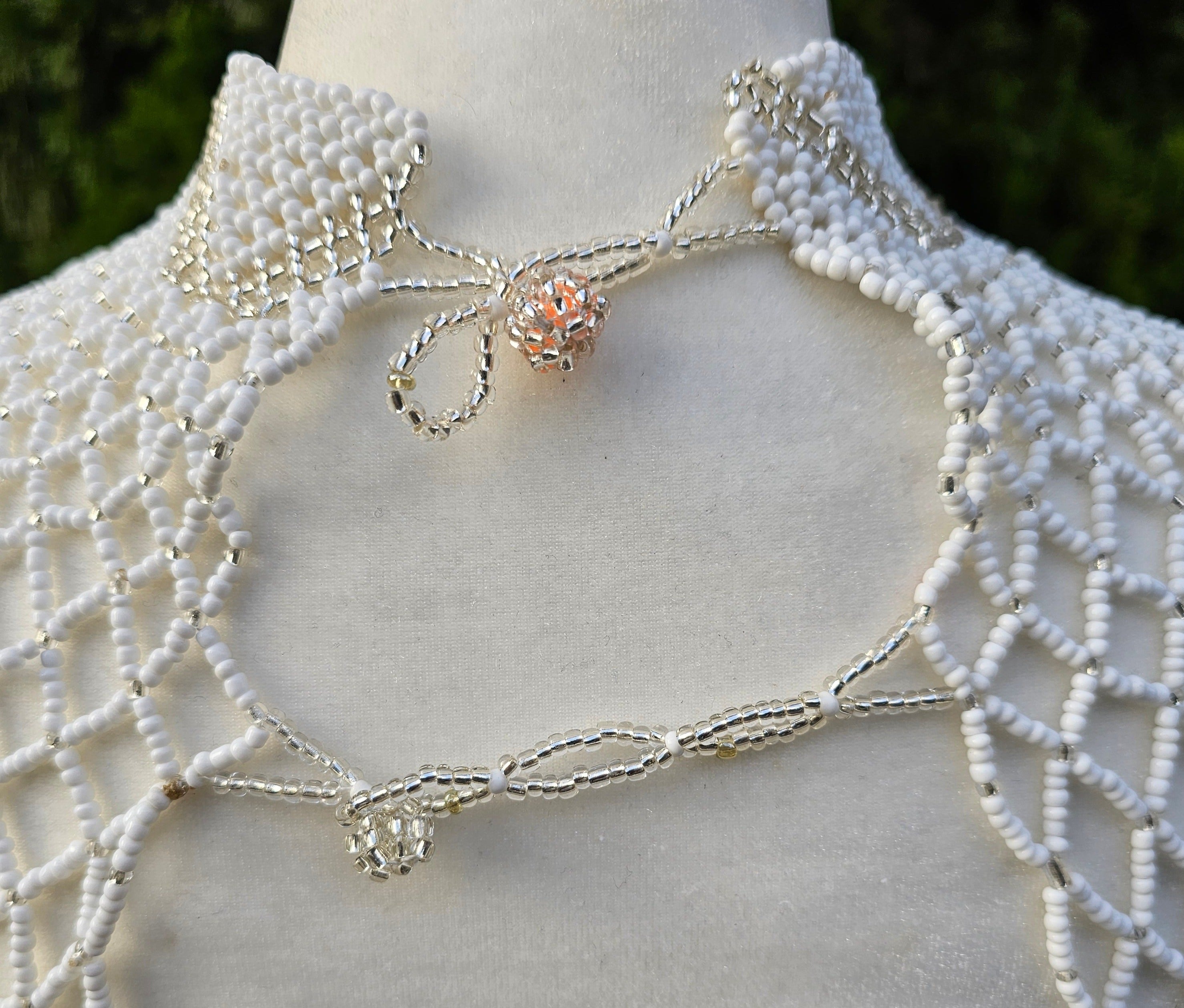 High Neck White & Clear Beaded Collar Necklace