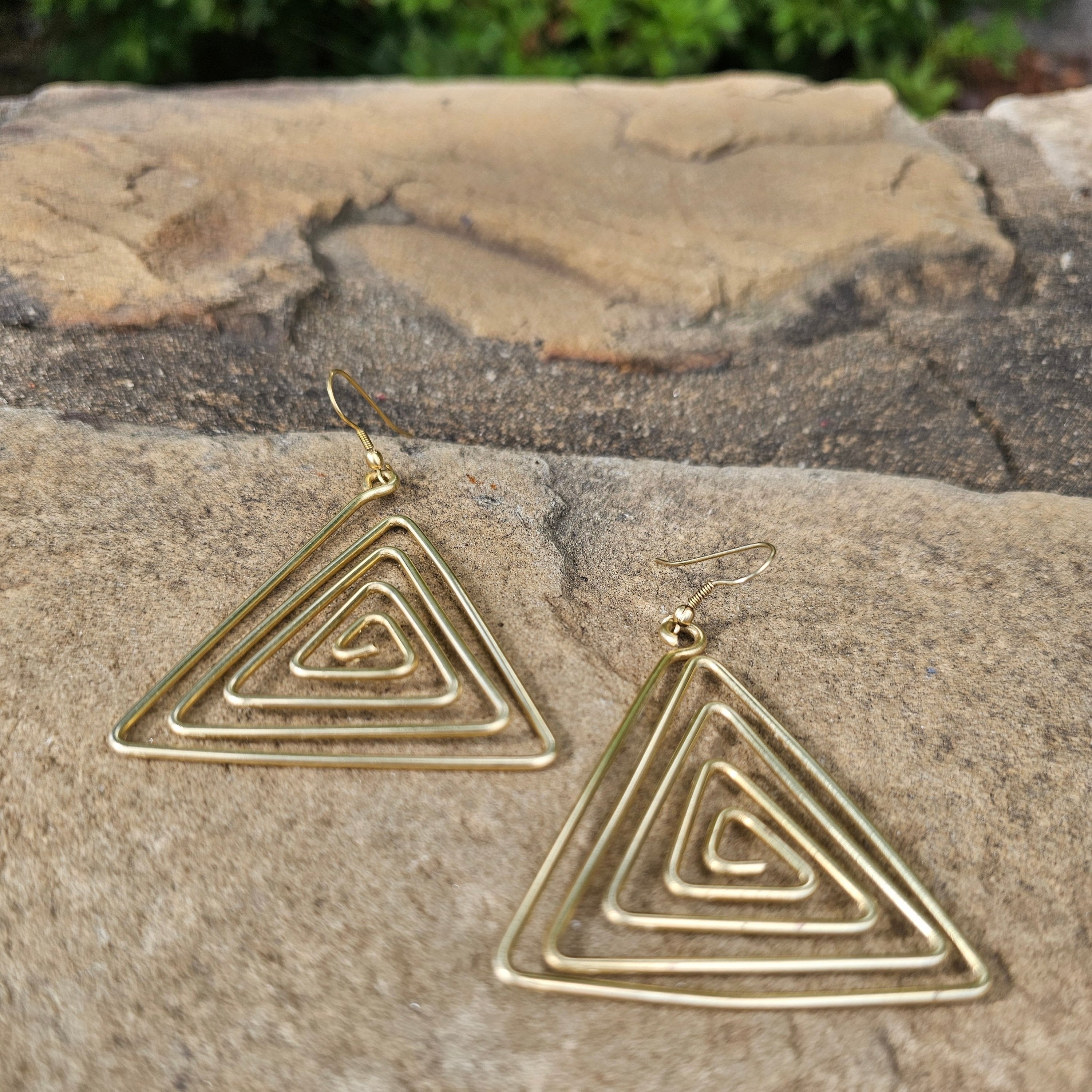Triangular Labyrinth Brass Earrings