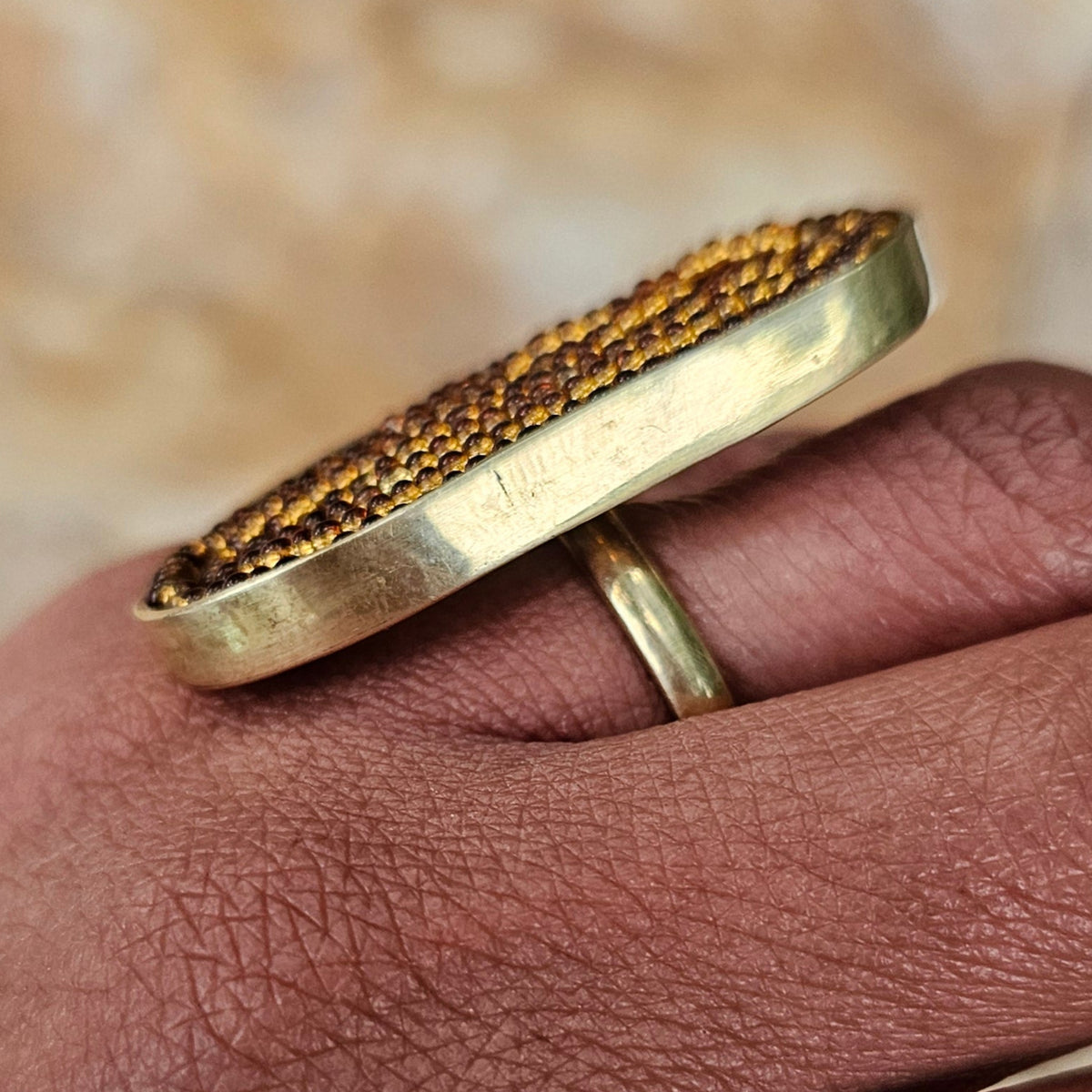 Gold Beaded Adjustable Brass Ring