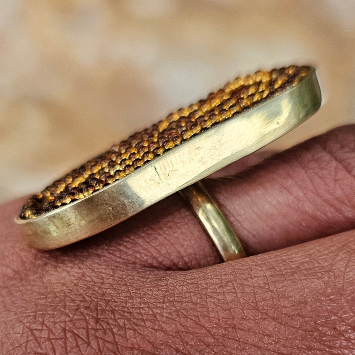 Gold Beaded Adjustable Brass Ring