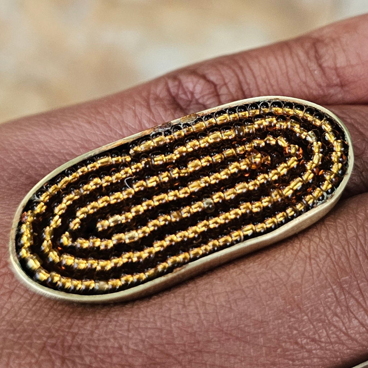 Gold Beaded Adjustable Brass Ring