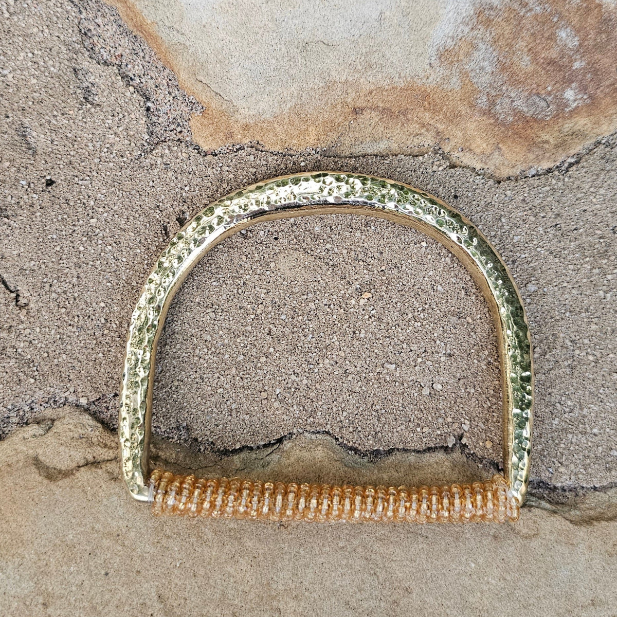 Hammered Gold Beaded U Brass Bracelet