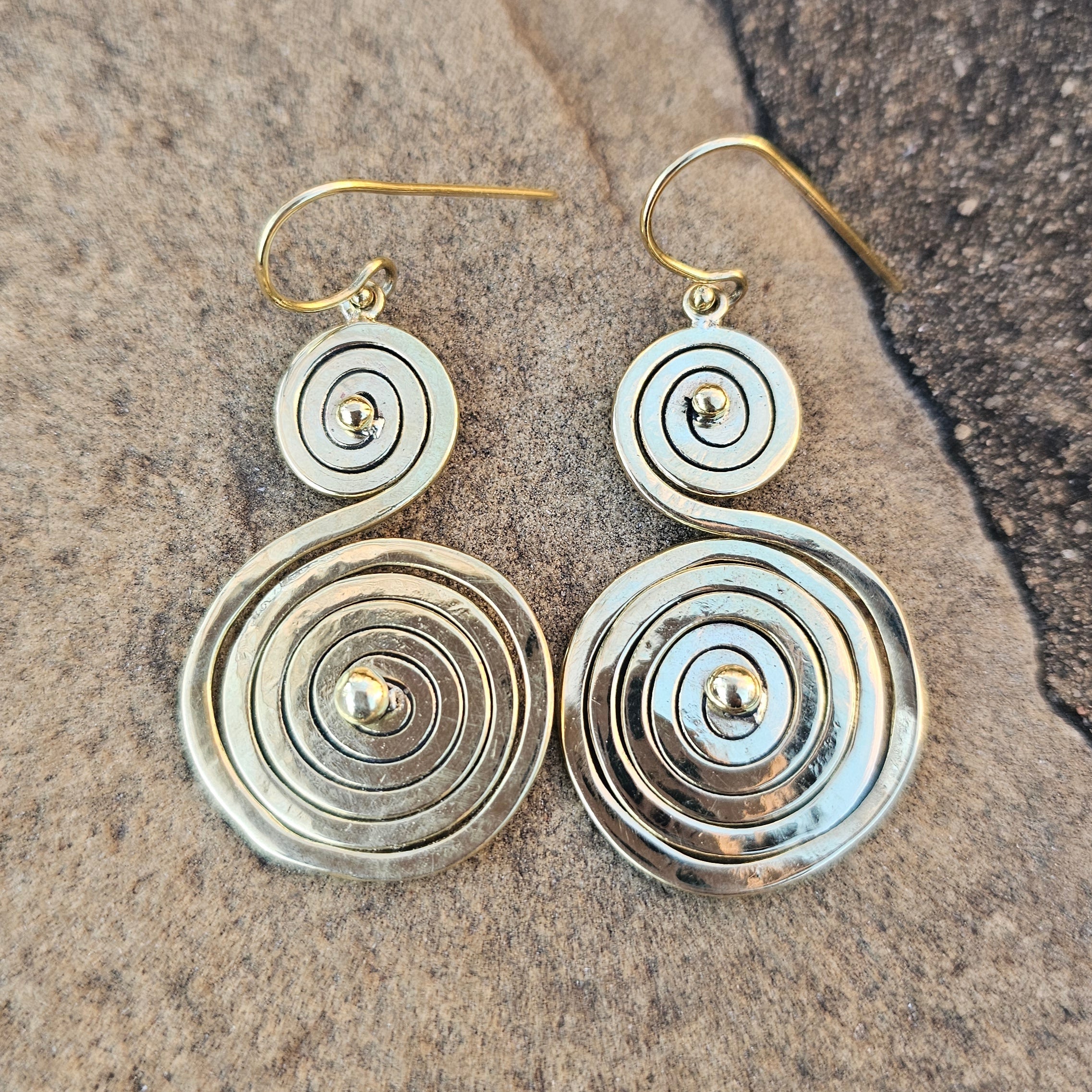 Double Spiral Drop Brass Earrings