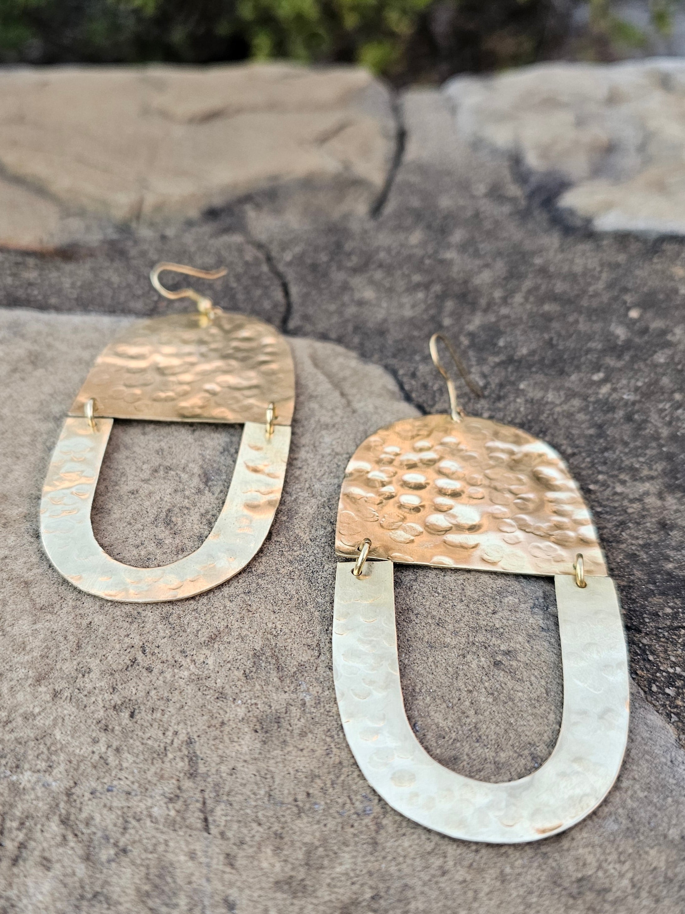 Hammered Double U Brass Earrings