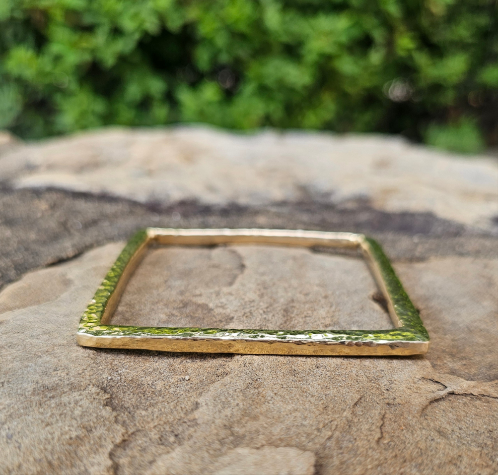 Hammered Cube Unisex Brass Bangle