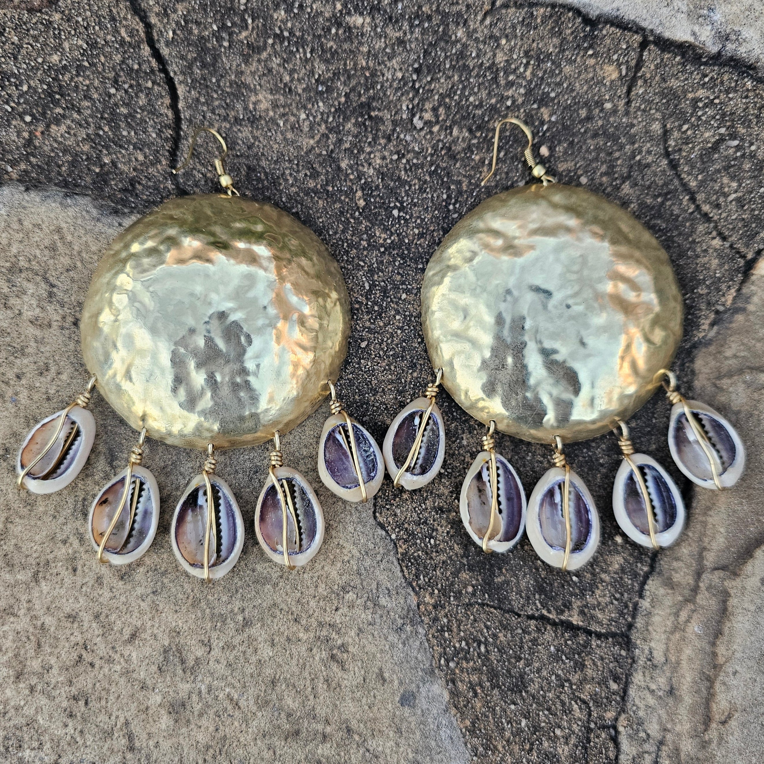 Large Hammered Cowrie Shell Bowl Earrings