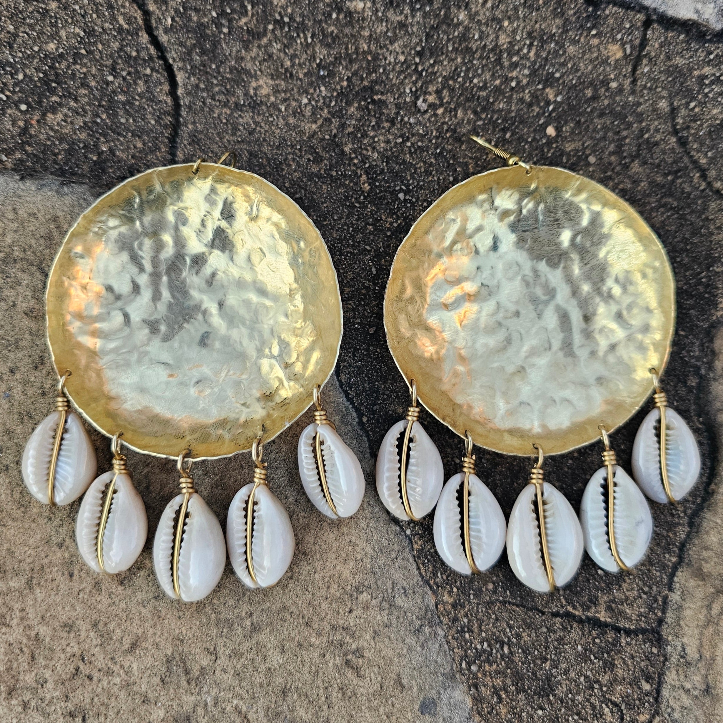 Large Hammered Cowrie Shell Bowl Earrings