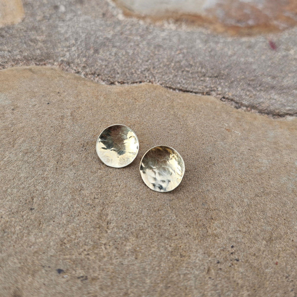 Micro Hammered Disc Brass Earrings