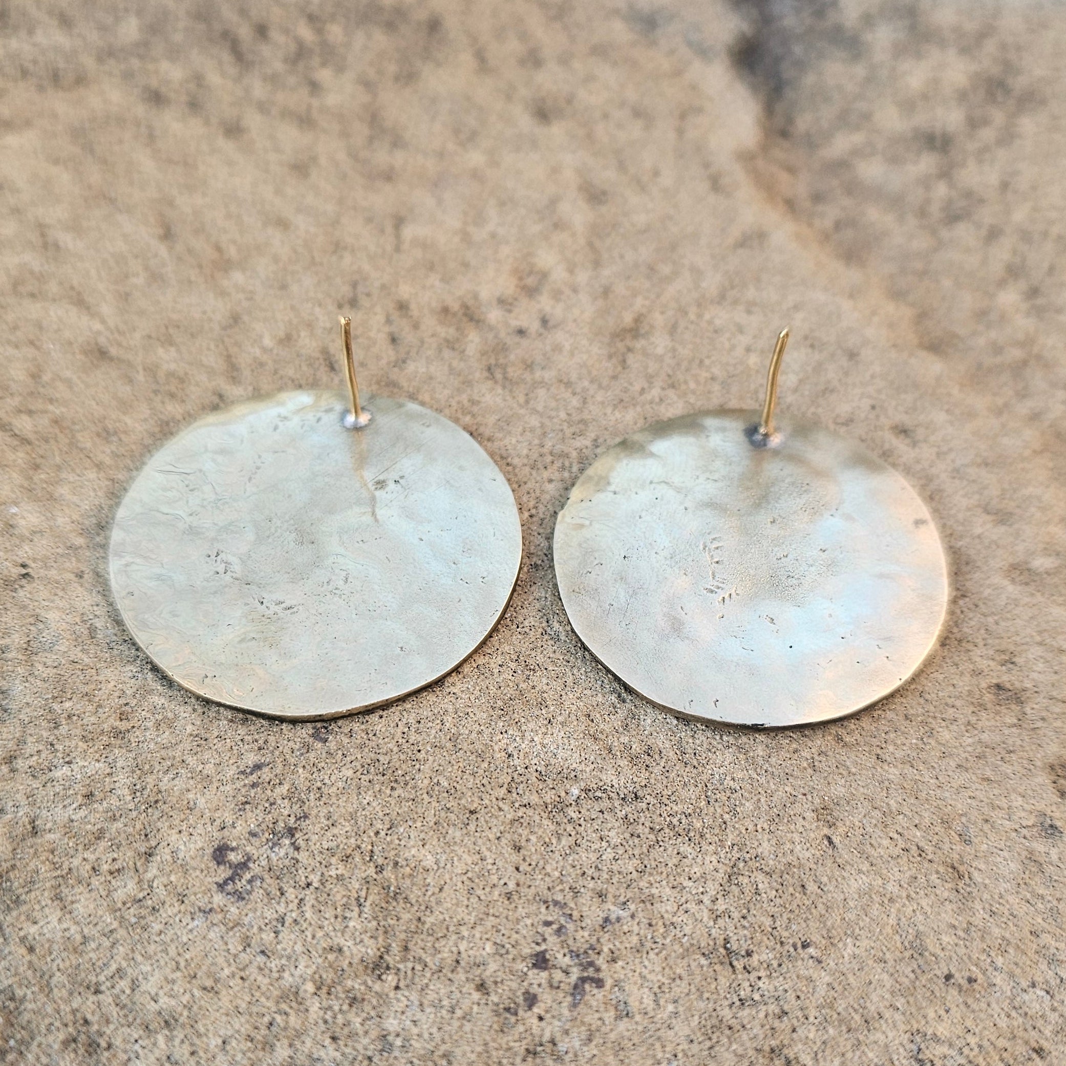 Small Hammered Disc Brass Earrings