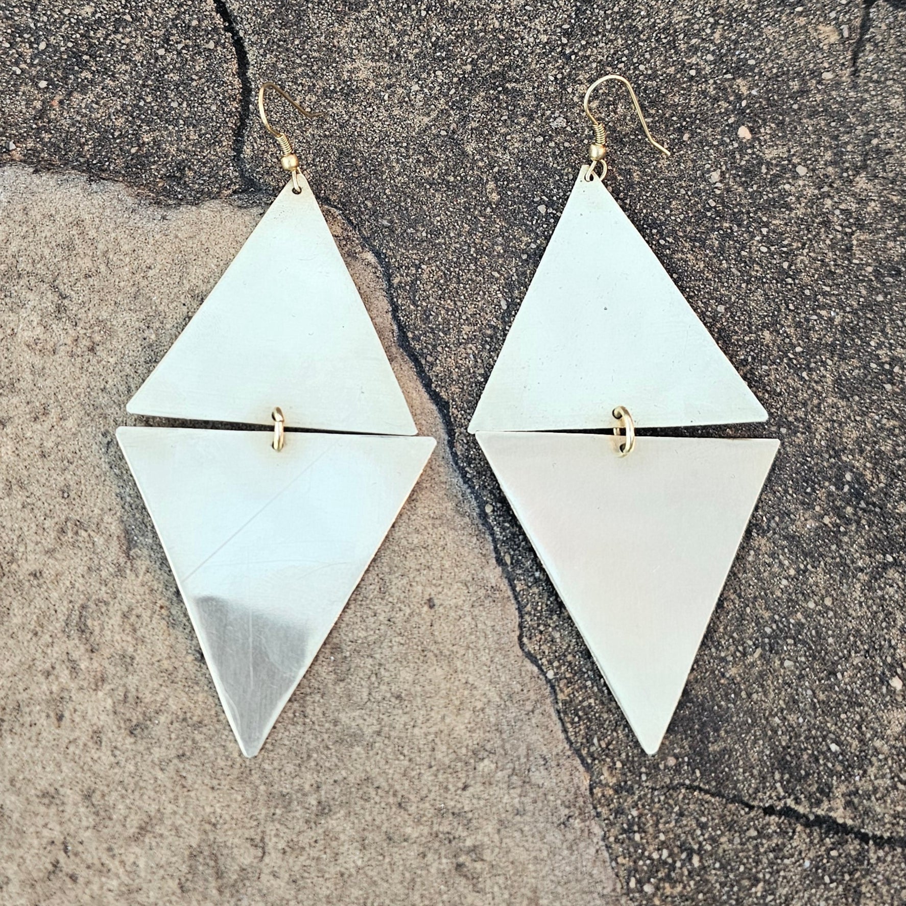 Smooth Double Triangle Brass Earrings