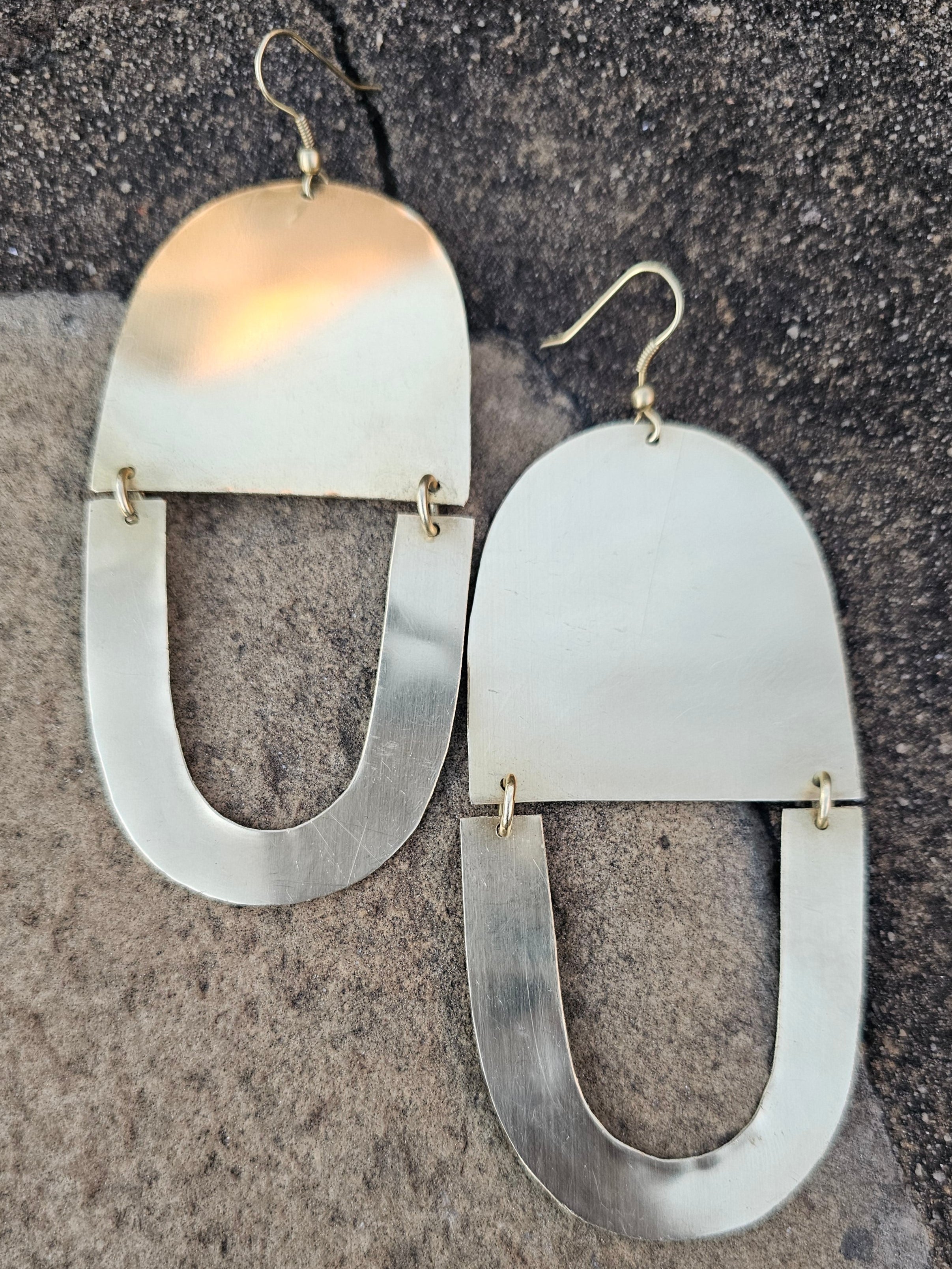 Smooth Double U Brass Earrings