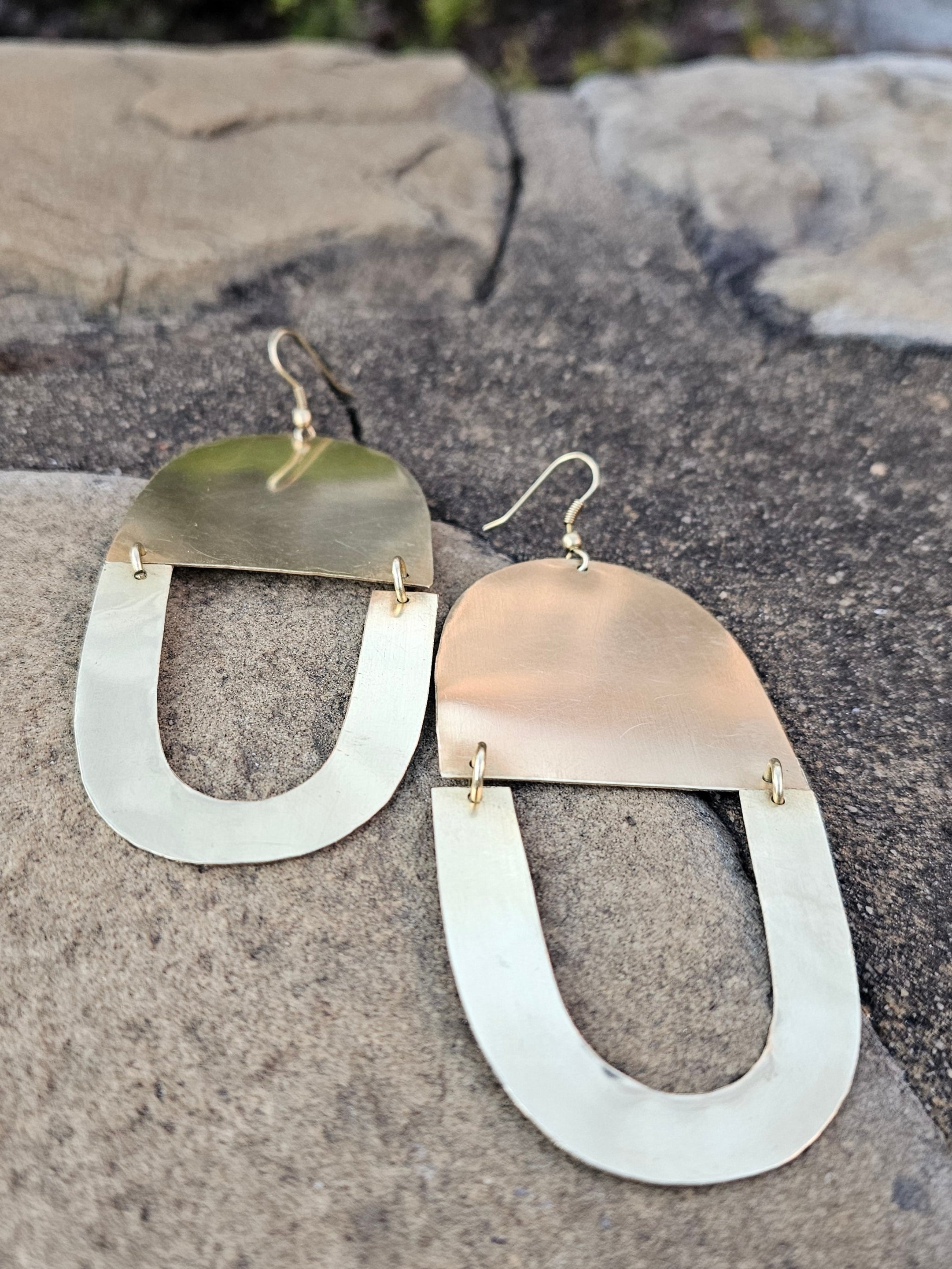 Smooth Double U Brass Earrings