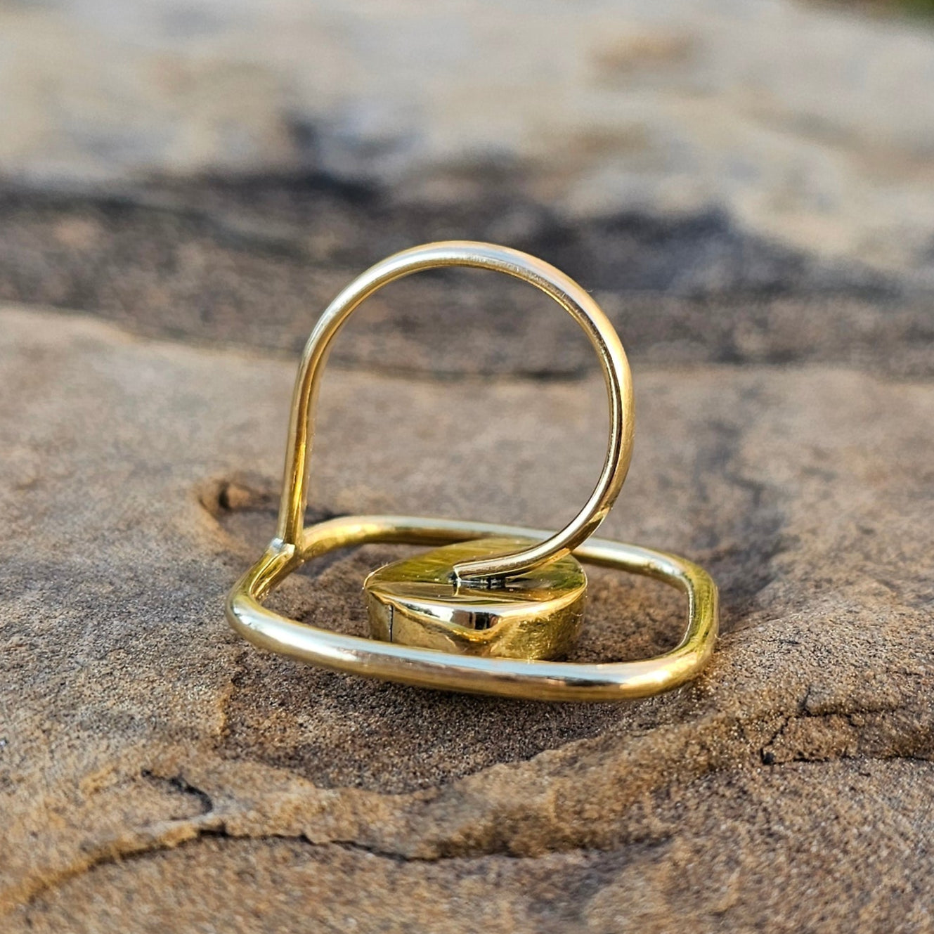 Square Cowrie Shell Adjustable Brass Ring