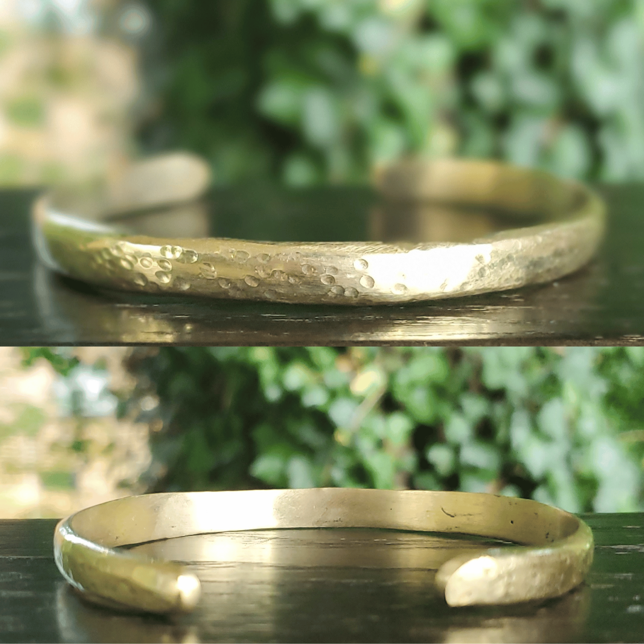 An image of Slim open bangle with subtle hammered texture. Shop Kamawe
