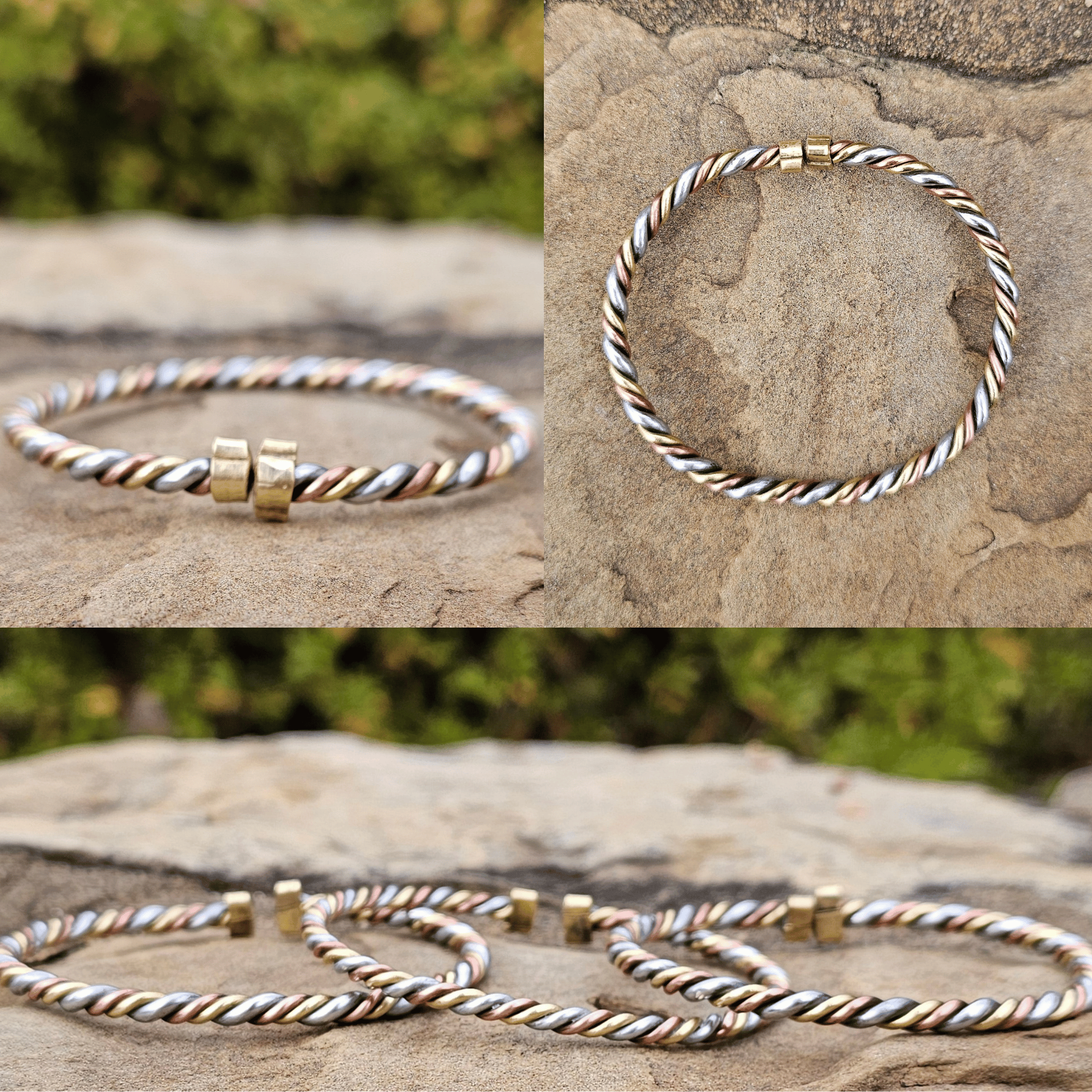 An image of Layered metal tones woven into a single twist. Shop Kamawe