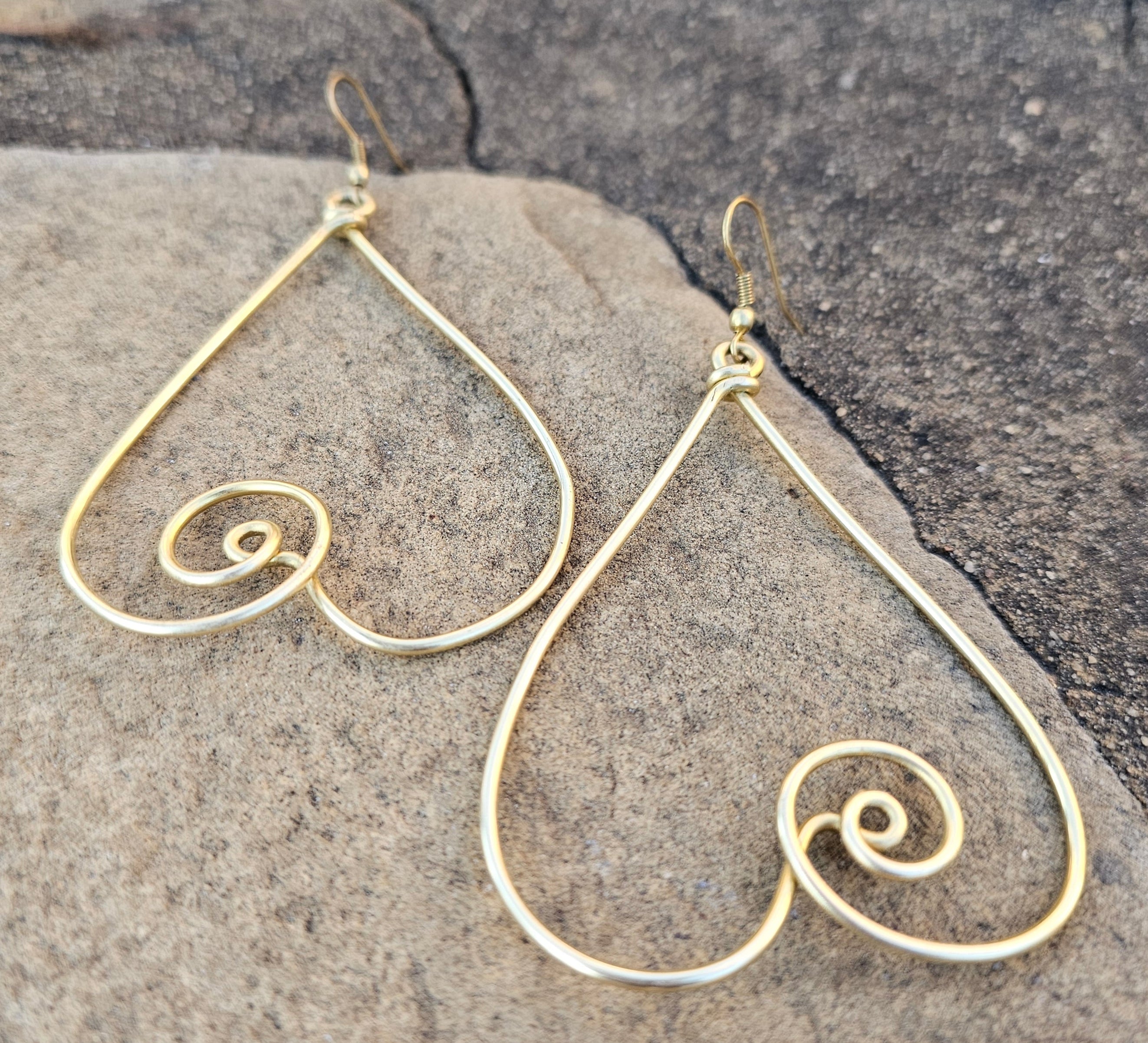 Twisted Hearts Brass Earrings