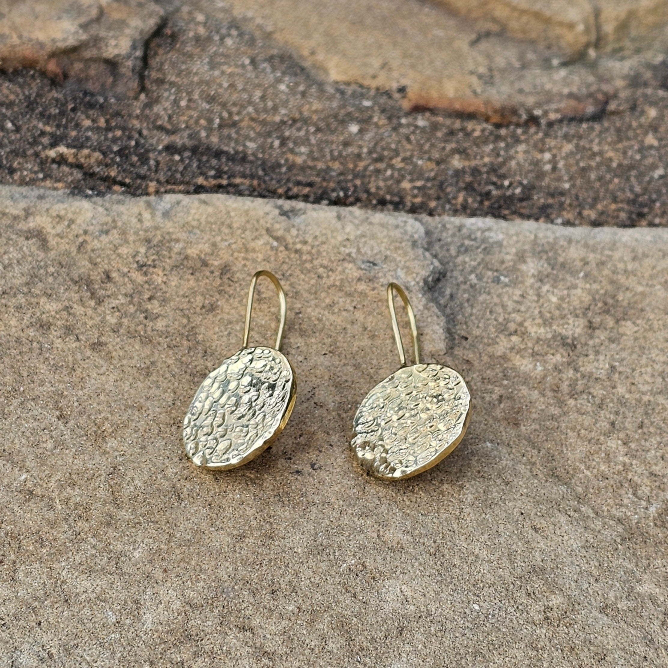 Hammered Circle Threader Brass Earrings