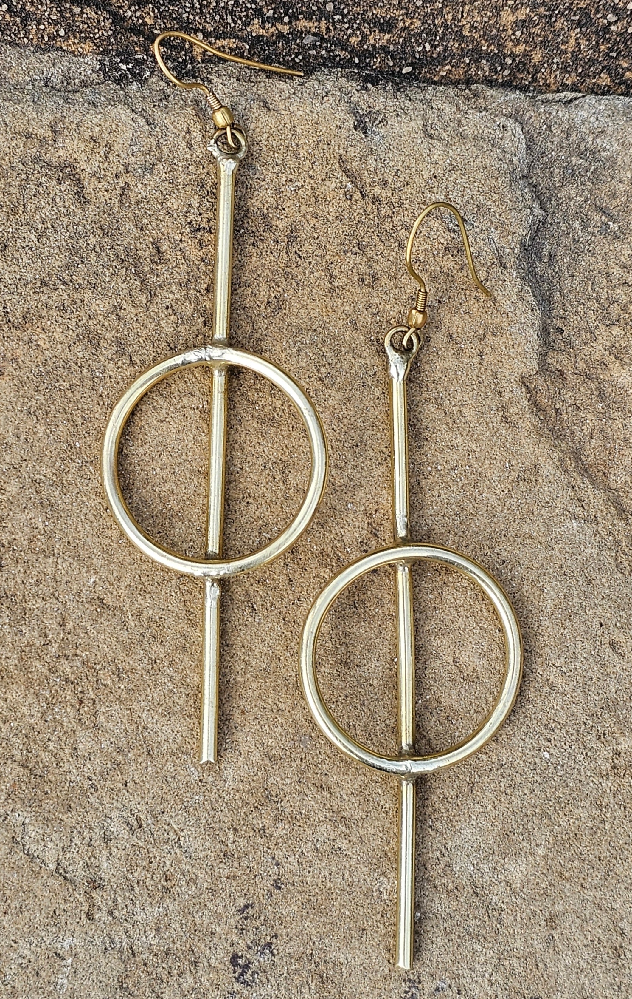Mid Linear Hoop Brass Earrings