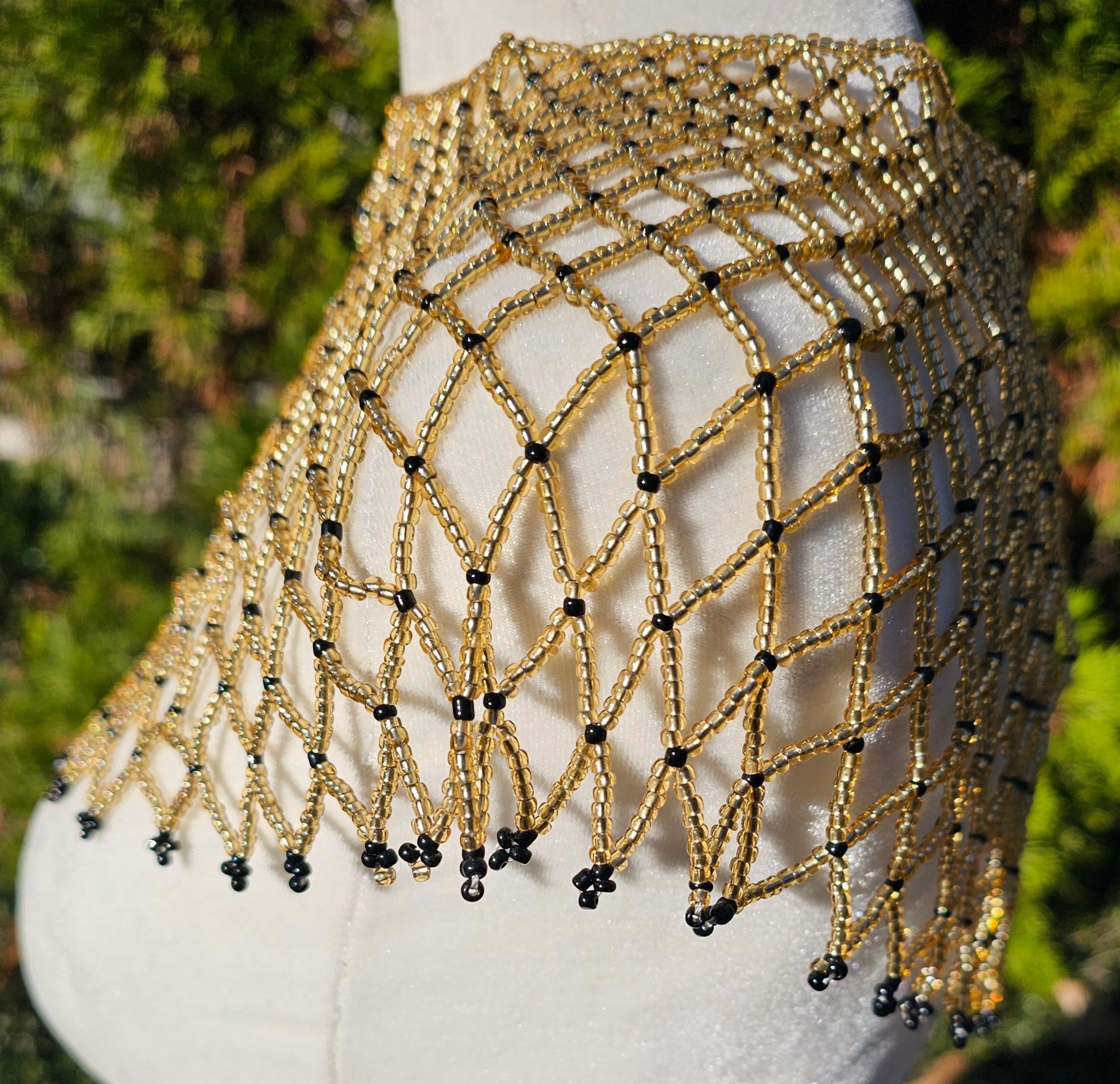 Light Gold & Black Beaded Collar Necklace