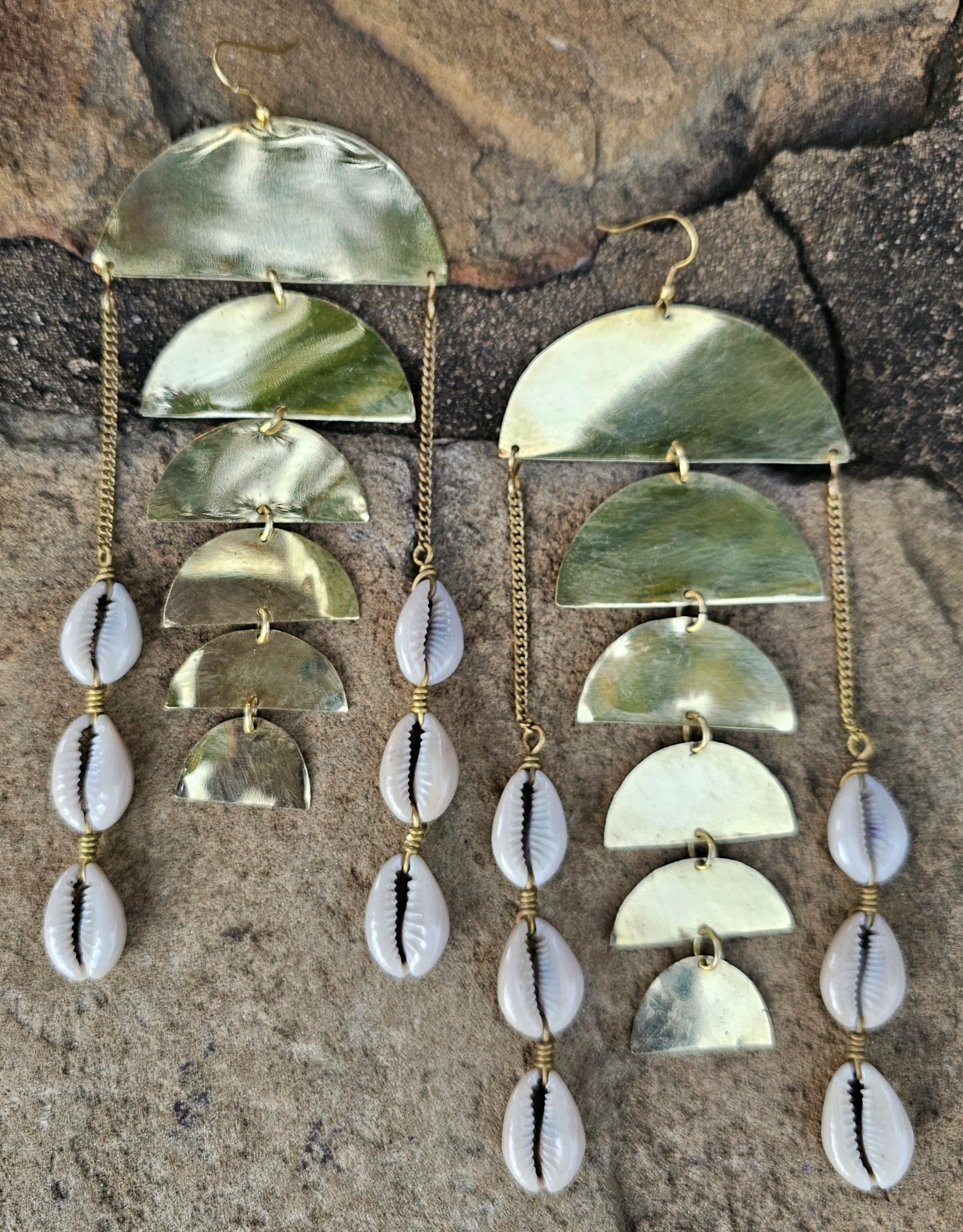 Scales and Cowrie Shells Brass Earrings