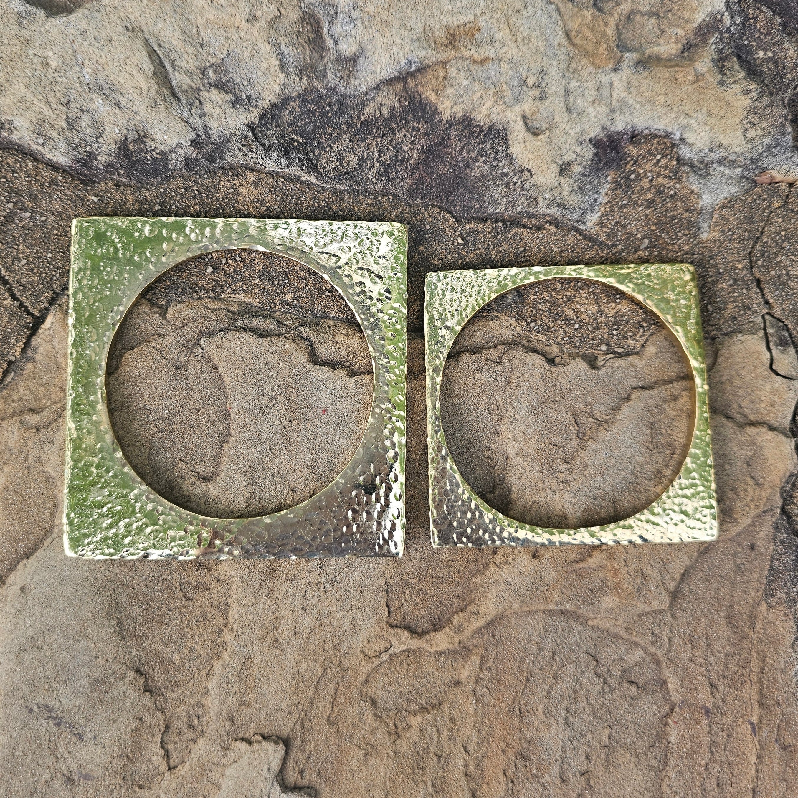 An image of gold-color Minimal square brass bangle with crisp edges. Shop Kamawe