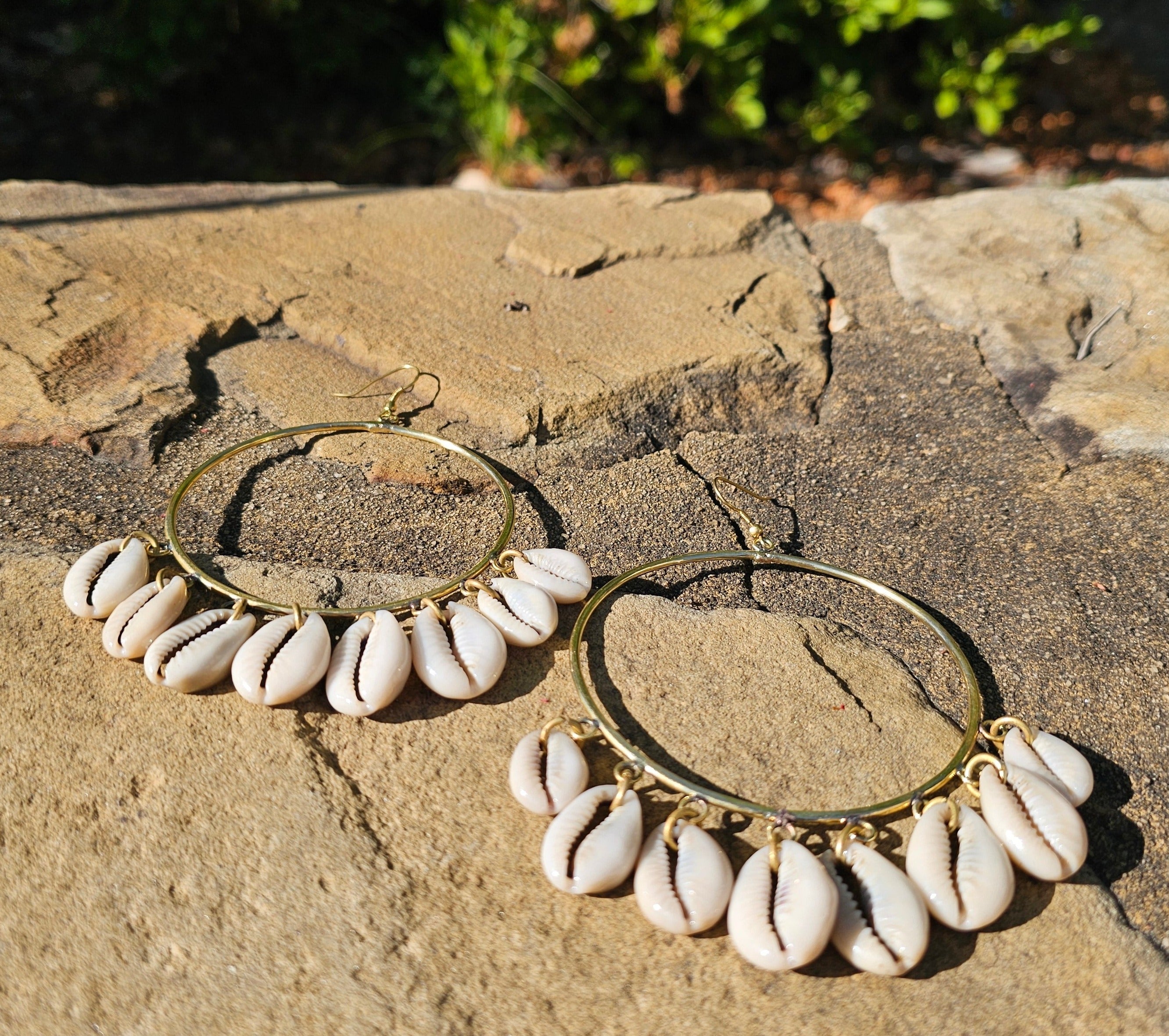 Medium Cascading Cowrie Shell Hoop Earrings