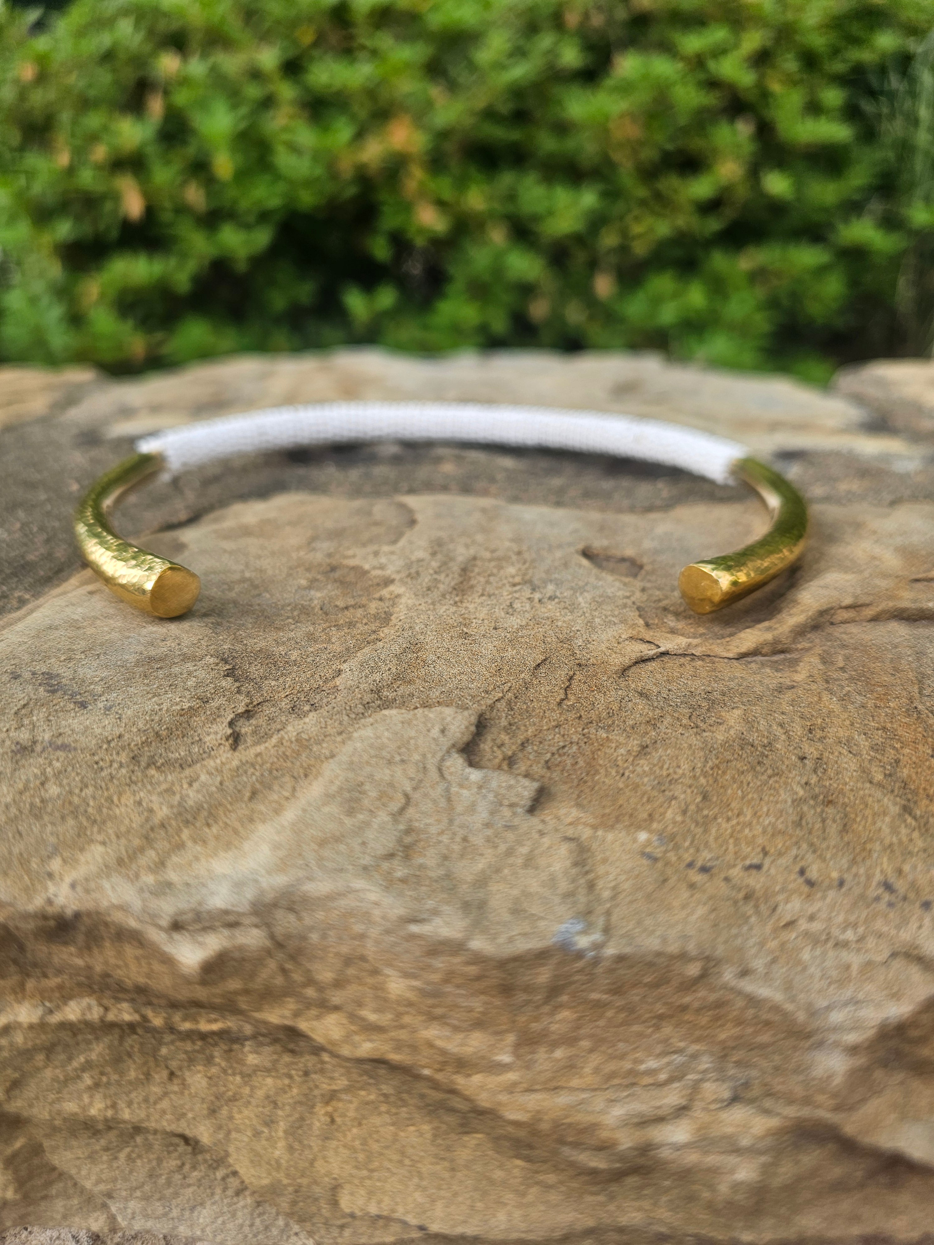 White Beaded Hammered Brass Choker