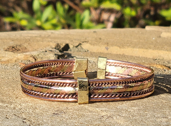Flat Twist Brass & Copper Unisex Bracelet