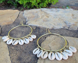 Large Cascading Cowrie Shell Hoop Earrings