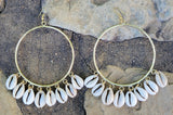 Large Cascading Cowrie Shell Hoop Earrings