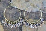 Large Cascading Cowrie Shell Hoop Earrings