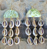 Hammered Cowrie Shell Curtain Earrings