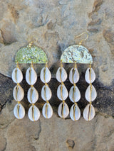 Hammered Cowrie Shell Curtain Earrings