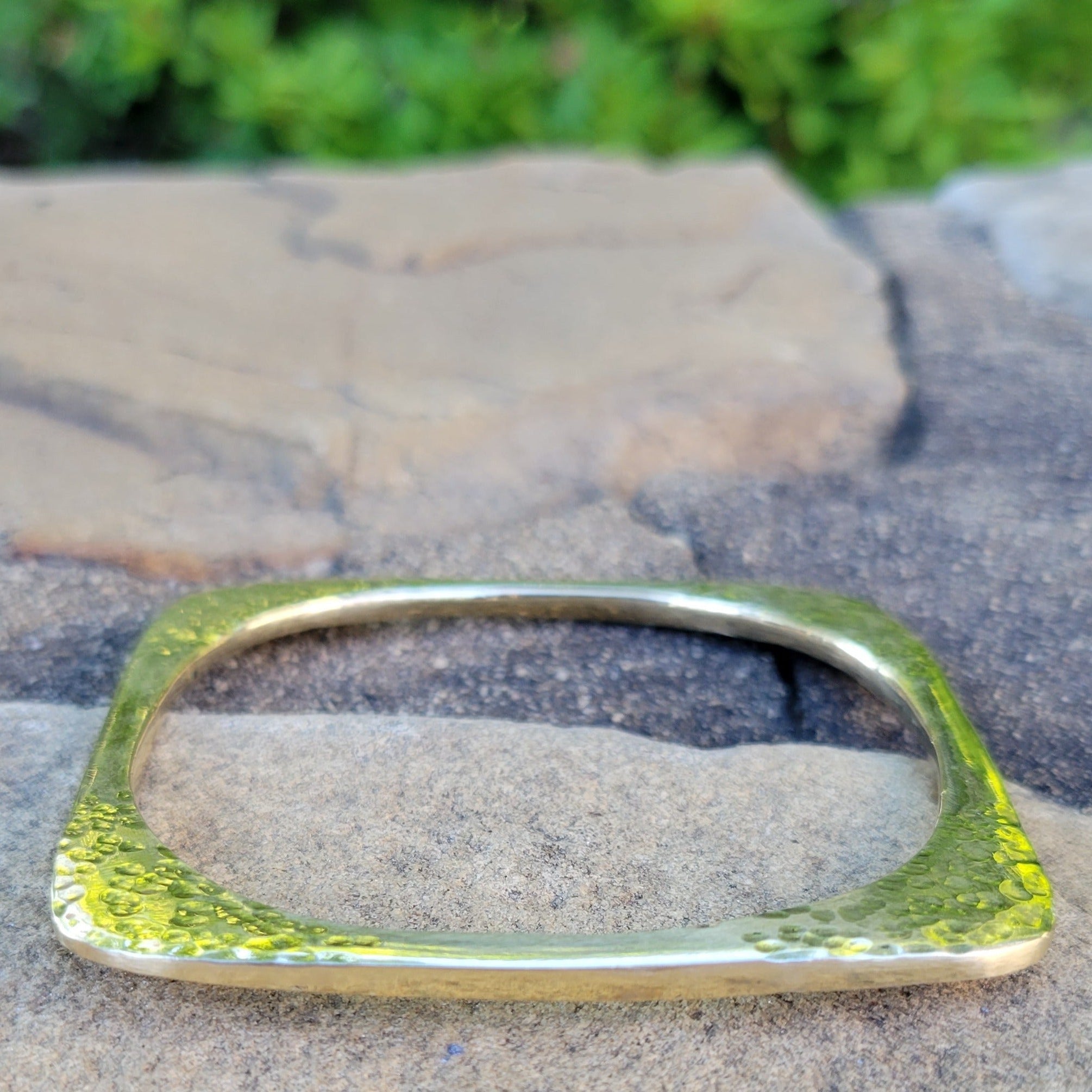 An image of gold-color Textured square-profile brass bangle. Shop Kamawe