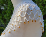 White & Light Gold Beaded Collar Necklace
