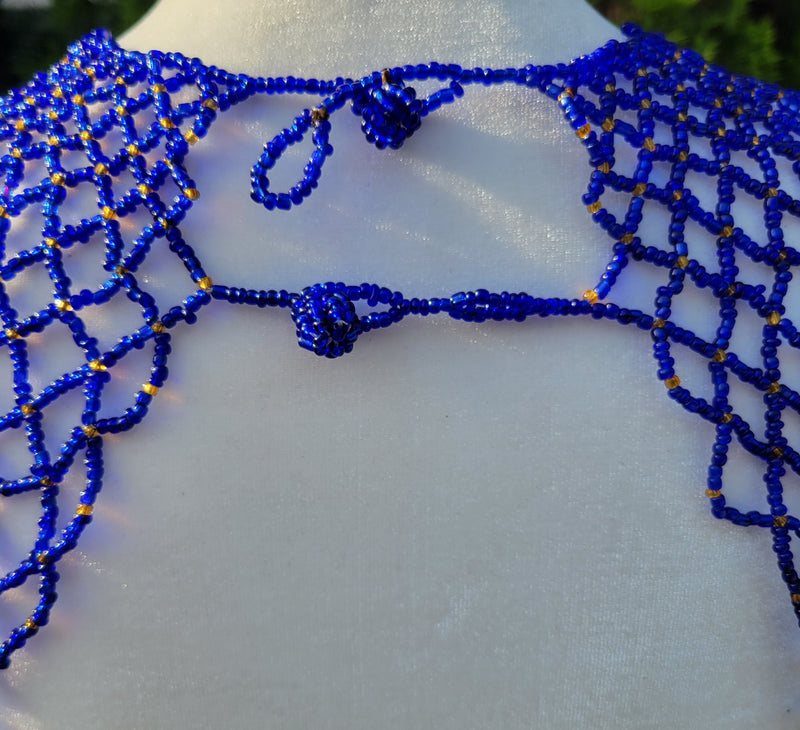 Blue & Gold Beaded Collar Necklace