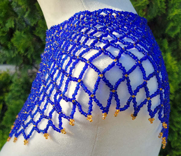 Blue & Gold Beaded Collar Necklace