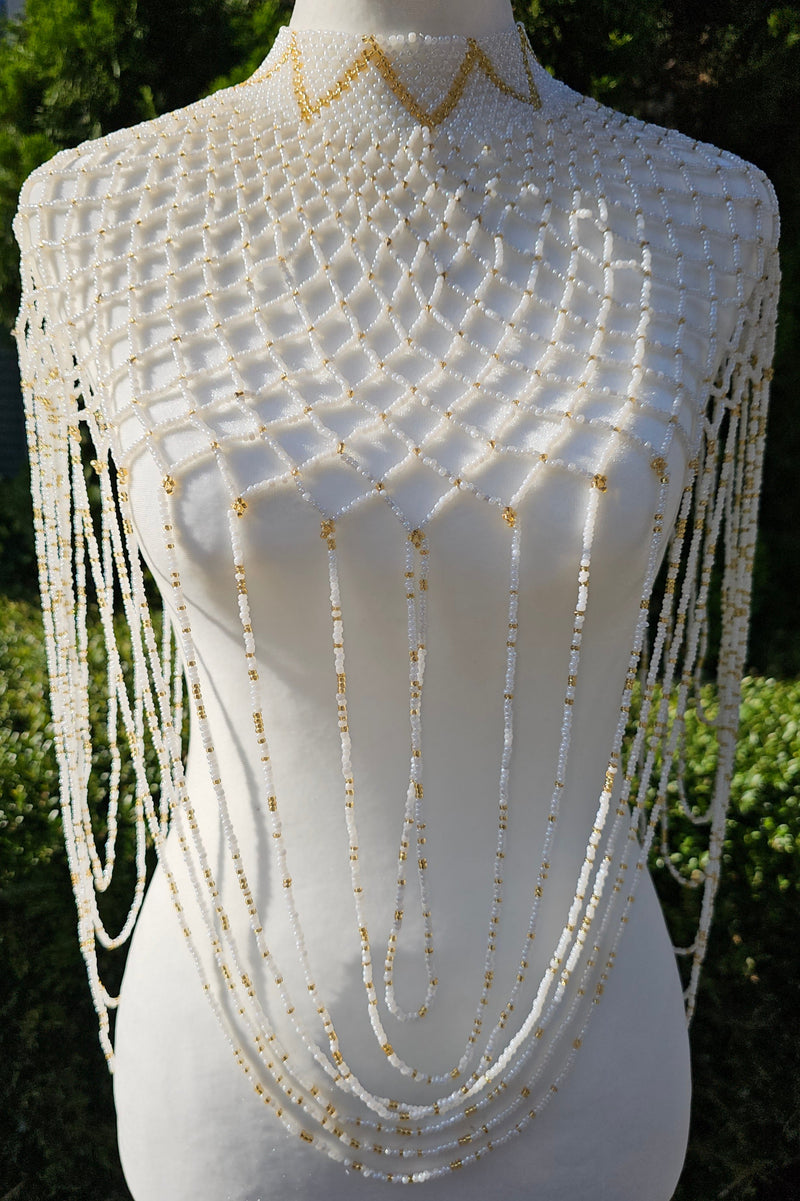 Pearlescent White & Light Gold Body Necklace