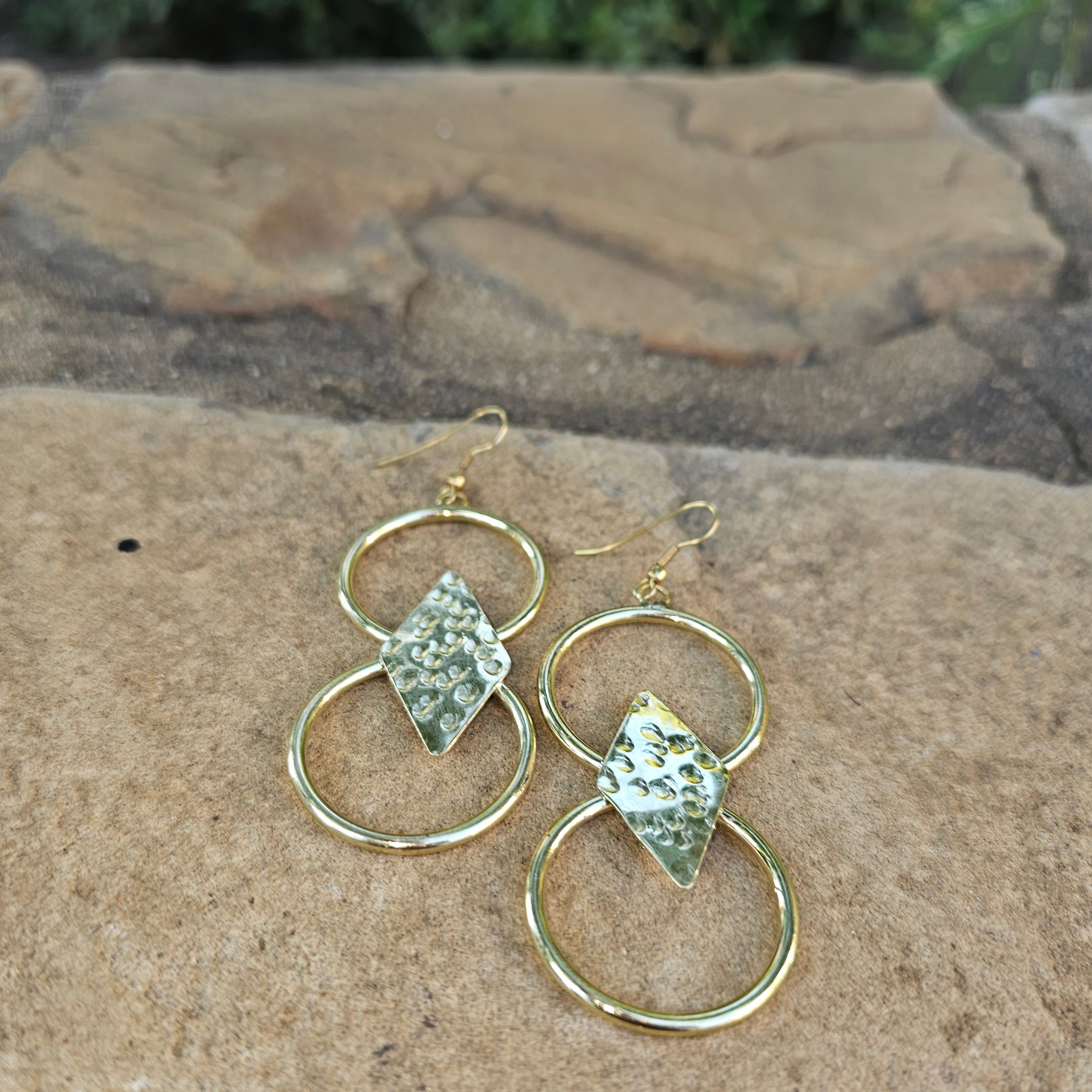 Diamond Double Hoop Brass Earrings