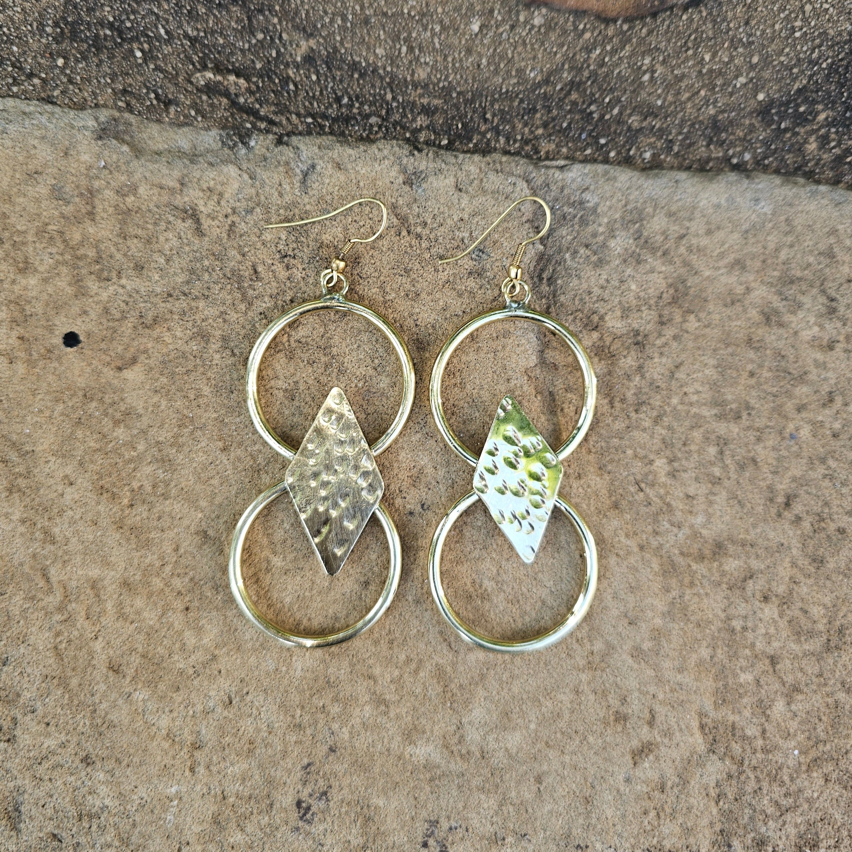 Diamond Double Hoop Brass Earrings