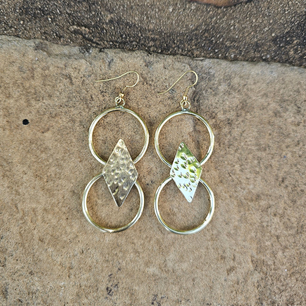 Diamond Double Hoop Brass Earrings