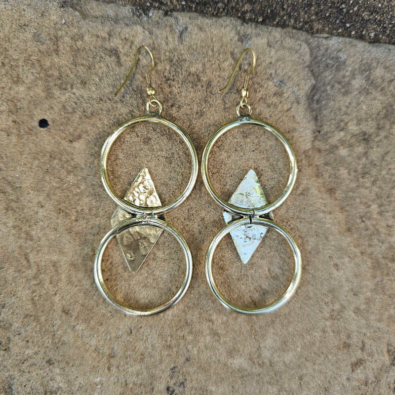 Diamond Double Hoop Brass Earrings