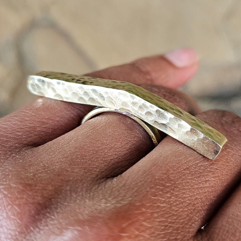 Hammered Bar Adjustable Brass Ring