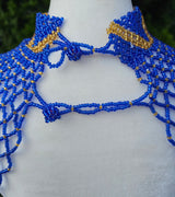 High Neck Blue & Gold Beaded Collar Necklace