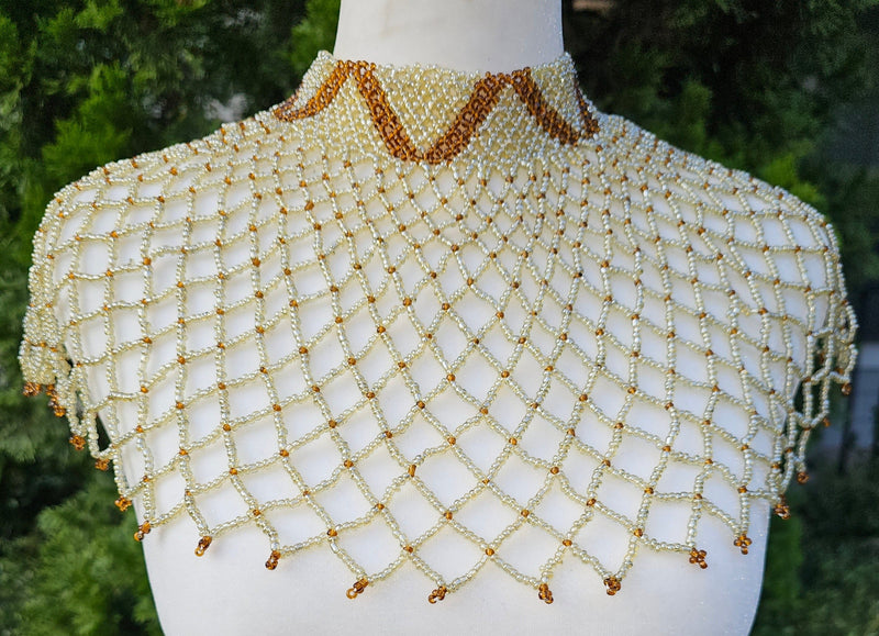 High Neck Taupe Beaded Collar Necklace