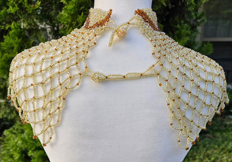 High Neck Taupe Beaded Collar Necklace
