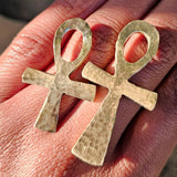 Small Hammered Ankh Adjustable Brass Ring