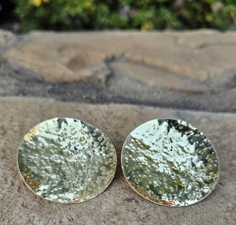 Large Hammered Disc Brass Earrings