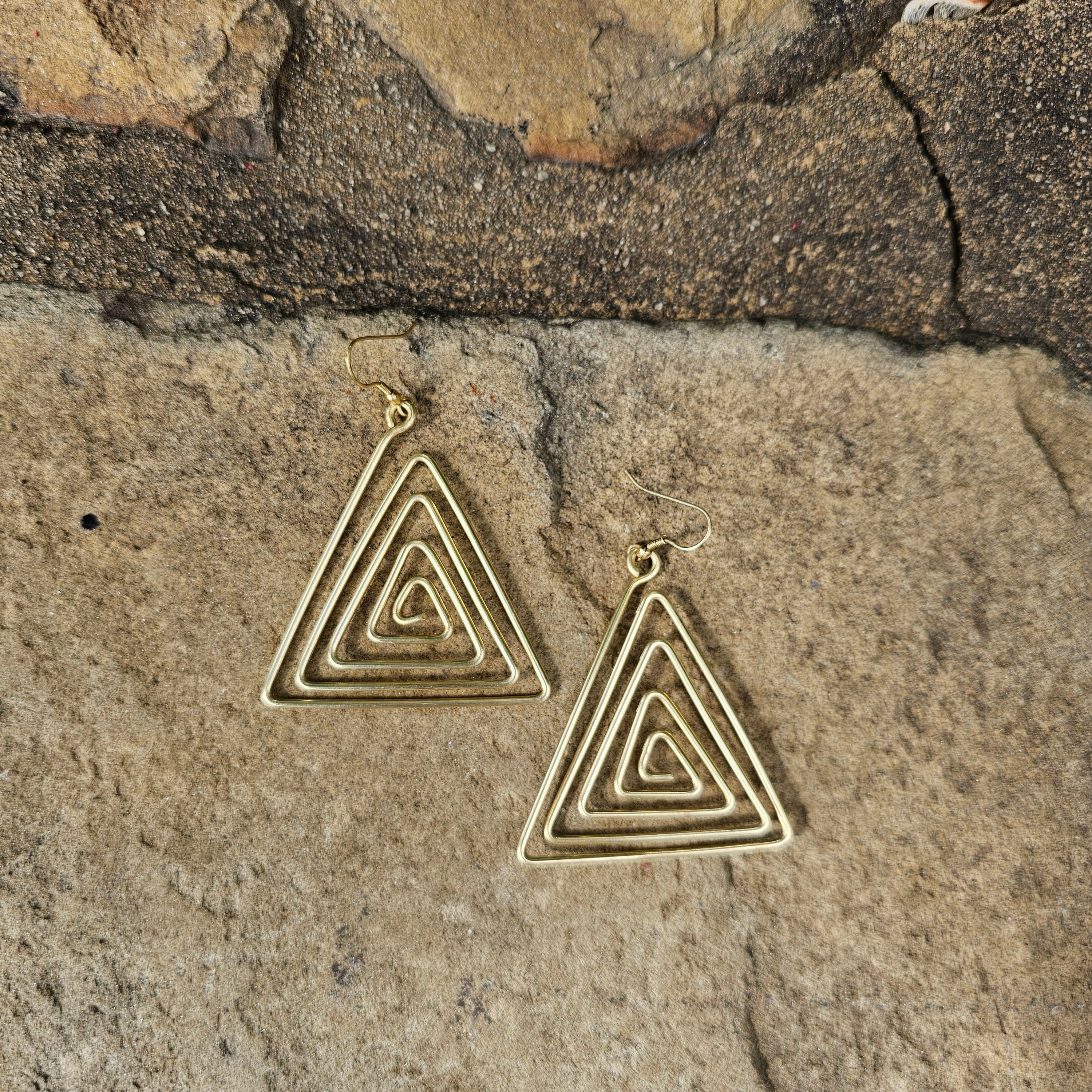 Triangular Labyrinth Brass Earrings